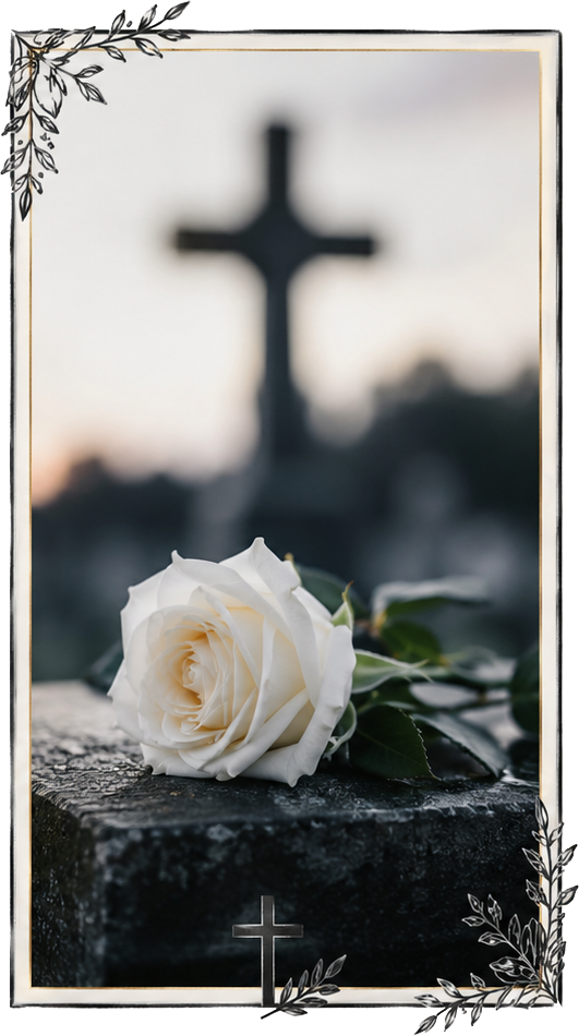 Schwarzes Kreuz mit Rose – würdevoller Abschied mit Lebens-Momente